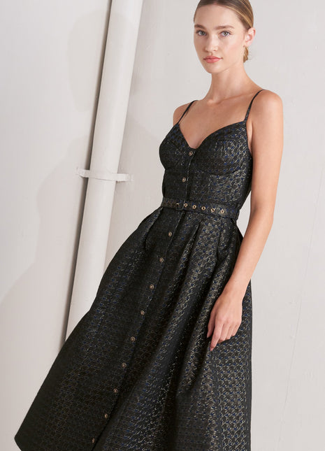 NOIR TAPESTRY WOVEN MIDI DRESS