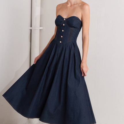URBAN CORSET DENIM MIDI DRESS