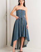 MIDNIGHT VOLUME DENIM MIDI DRESS