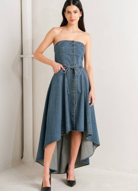 MIDNIGHT VOLUME DENIM MIDI DRESS