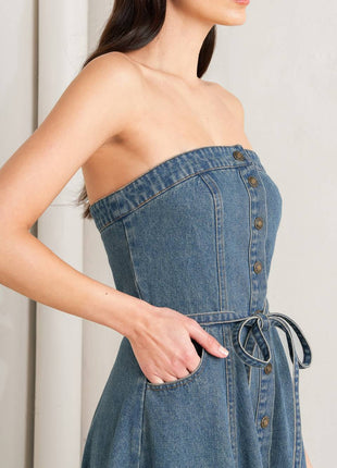 MIDNIGHT VOLUME DENIM MIDI DRESS