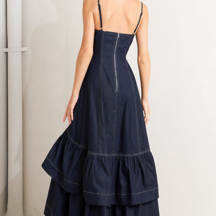 RAW ELEGANCE DENIM MIDI DRESS