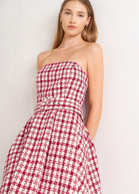CHERRY CHECK TWEED MINI DRESS DRESSES Flying Tomato