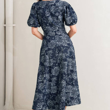 DARK BLOOM JACQUARD DENIM MIDI DRESS
