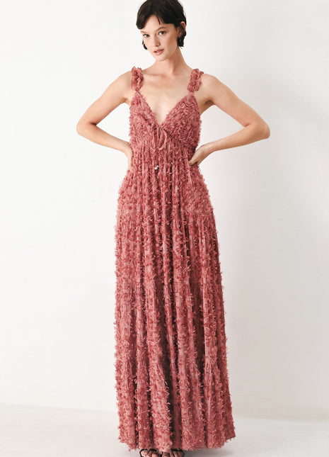 TWILIGHT ROSETTE WOVEN MAXI DRESS