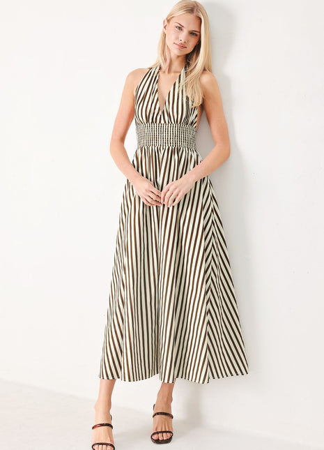 VACATION LINE STRIP WOVEN MIDI DRESS