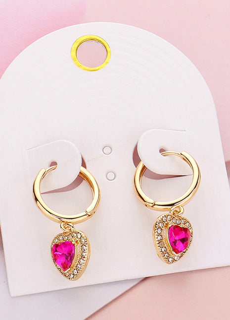 Heart Stone Dangle Huggie Hoop Earrings