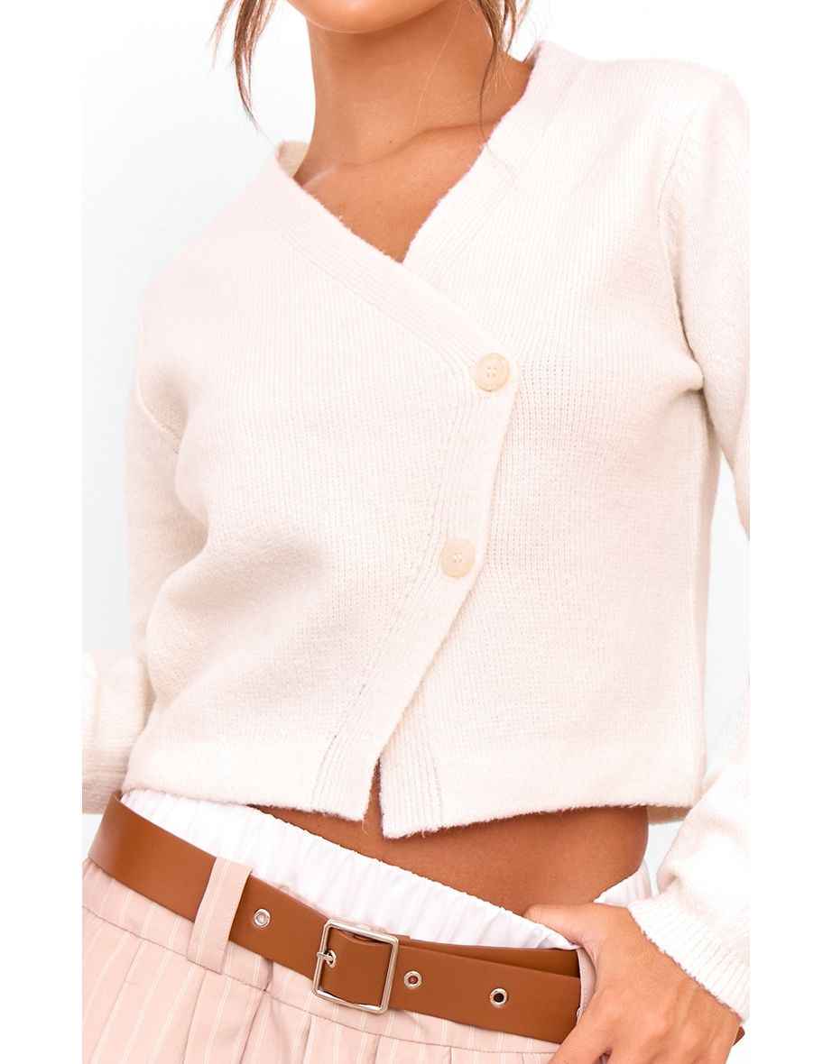 Cropped V-Neck Button-Up Cardigan Knitwear Trendsi