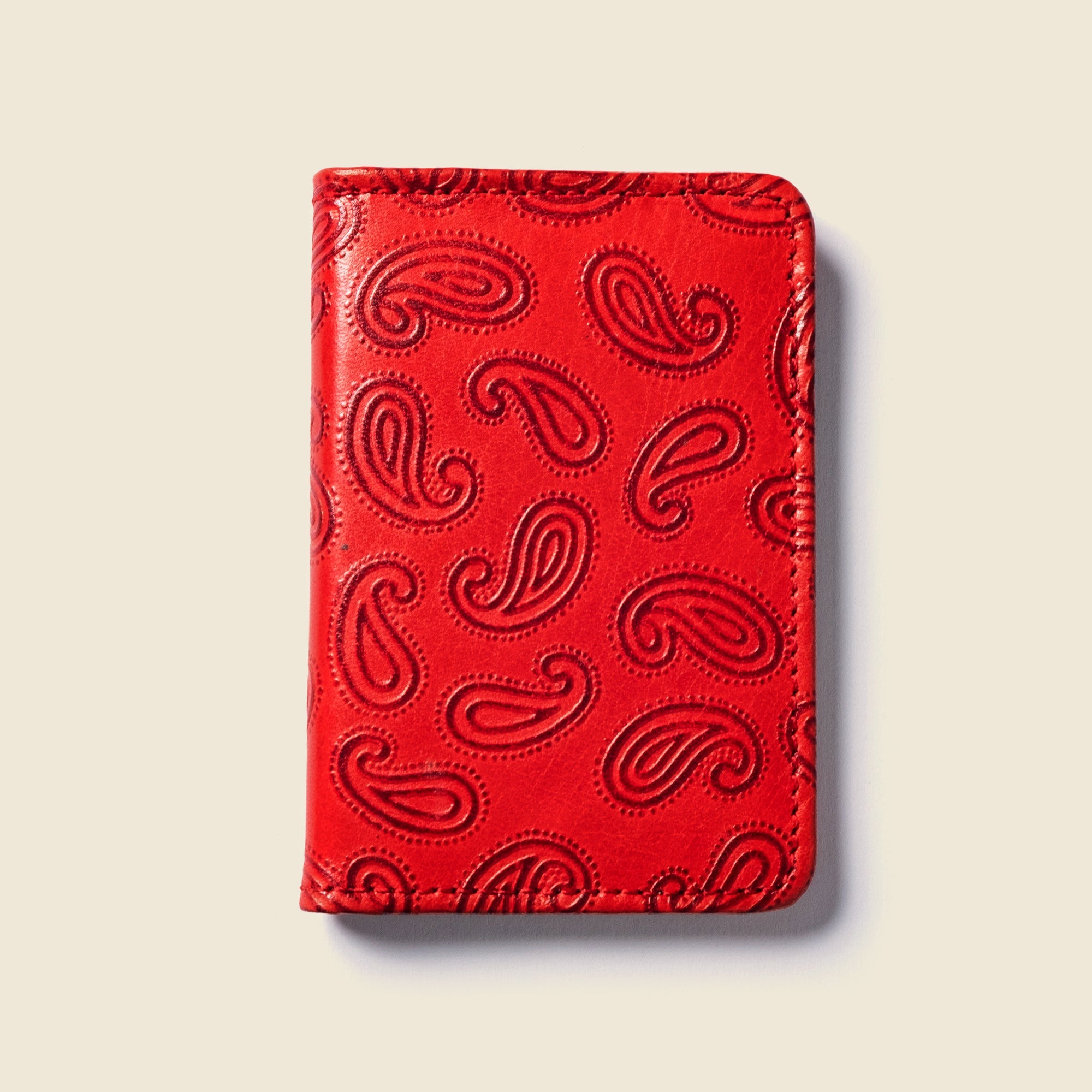 Handcrafted Red Paisley Bifold Wallet, Repurposed Leather Wallets & Purses CASUPO