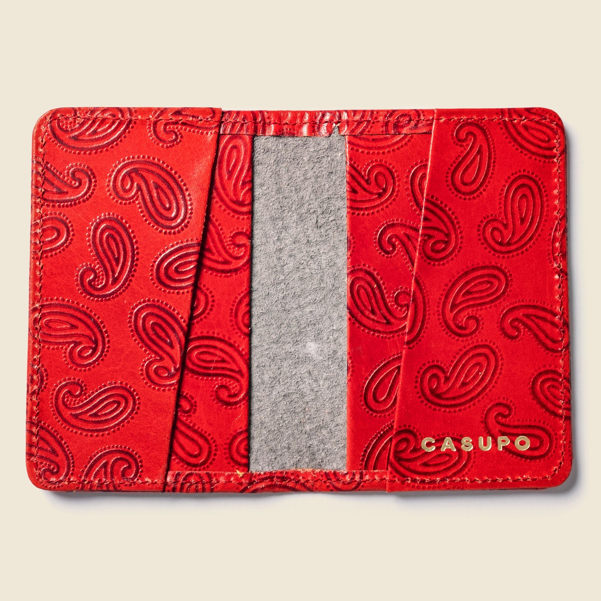 Handcrafted Red Paisley Bifold Wallet, Repurposed Leather Wallets & Purses CASUPO