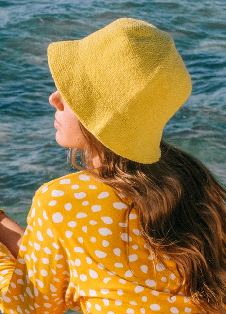 FLORETTE Crochet Bucket Hat In Yellow