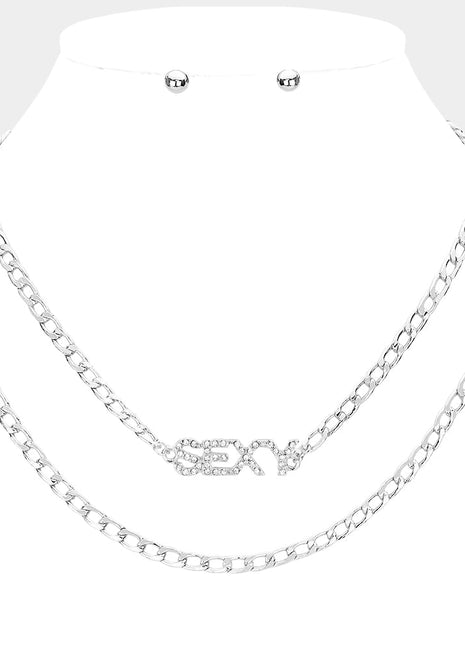 2PCS - SEXY Rhinestone Embellished Pendant Message Necklaces