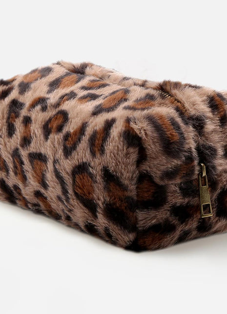 Leopard Pattern Faux Fur Pouch Bag