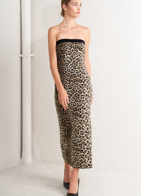 WILD ROMANCE LEOPARD KNIT MIDI DRESS