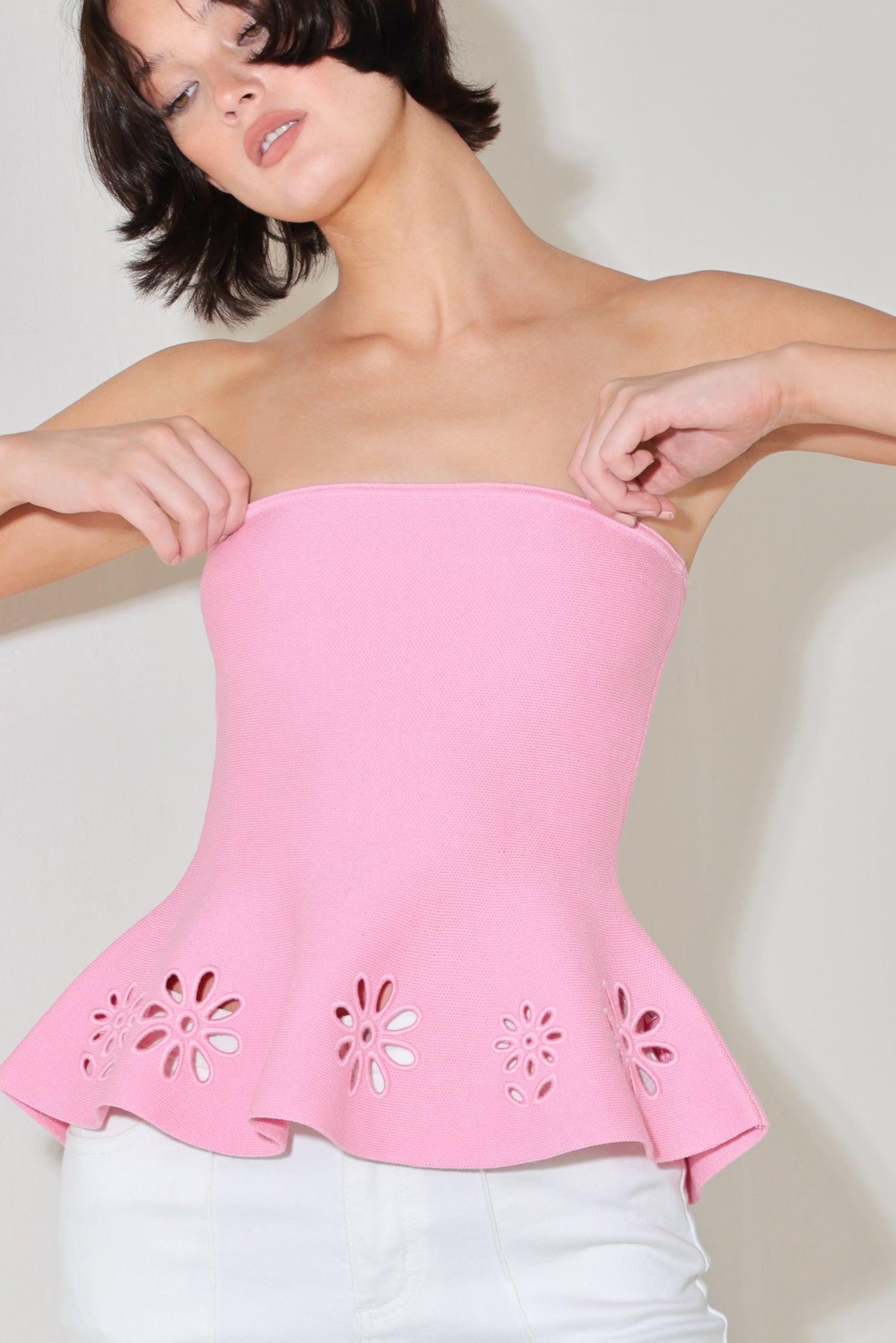 SUGAR PETAL KNIT PEPLUM TUBE TOP