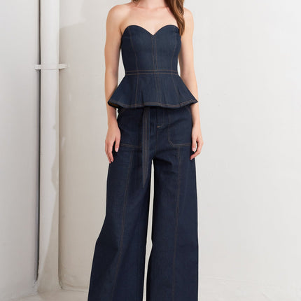 Strapless Panel Dark Denim Top