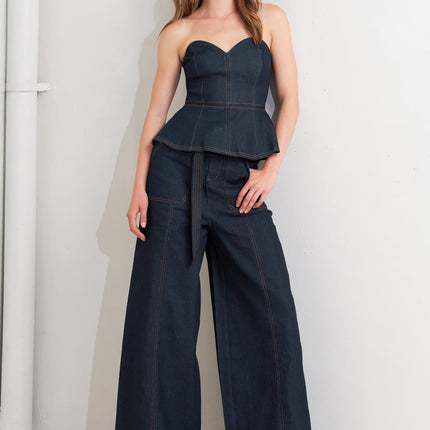 Strapless Panel Dark Denim Top