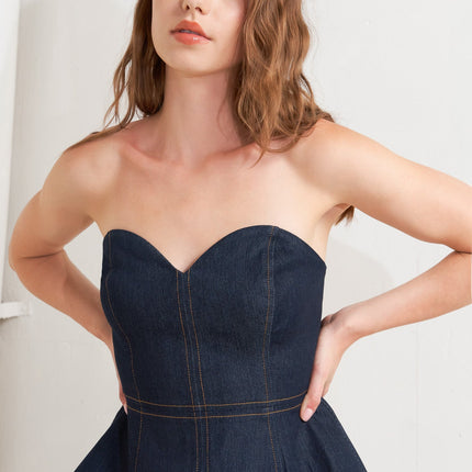 Strapless Panel Dark Denim Top