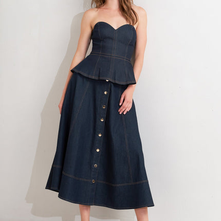 Strapless Panel Dark Denim Top