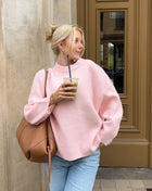 Fashion Pink Solid Warm Thick Loose Sweater Women Elegant O-neck Long Sleeve Knitted Pullover Top Autumn Female Tops Jumpers
