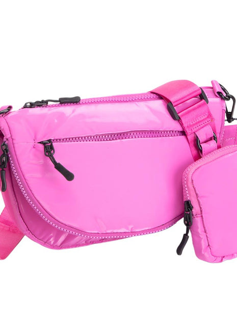 Glossy Puffer Half Moon Crossbody Bag