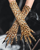 Leopard Patterned Long Nails Claws Gloves