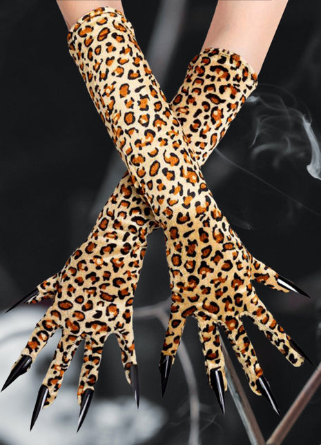 Leopard Patterned Long Nails Claws Gloves