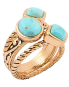 Multi-Shape Blue Turquoise and Golden Trio Ring Set
