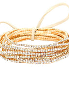 12PCS Ribbon Colorful Rhinestone Layered Stretch Bracelets