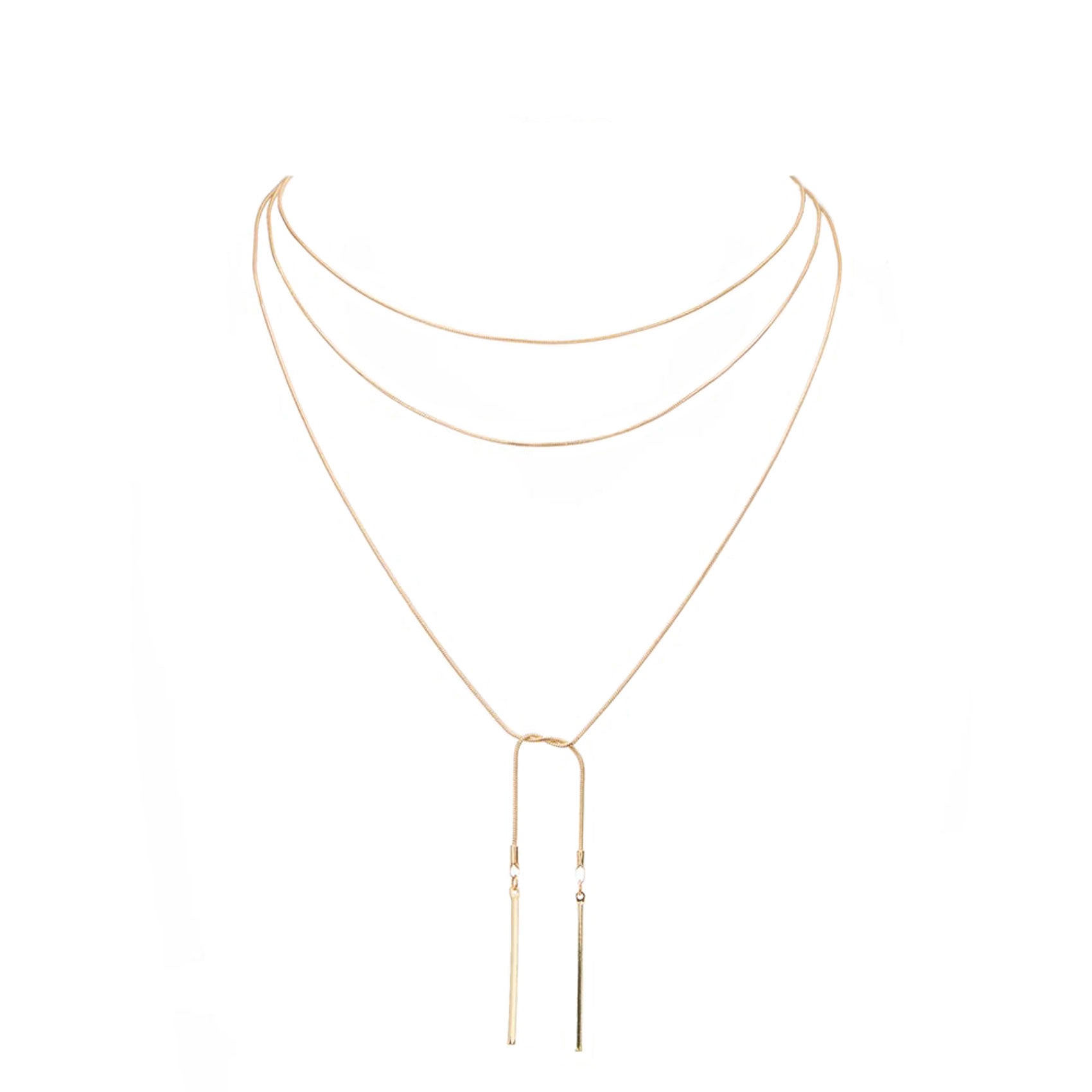 Metal Bar Dangle Tip Layered Necklace