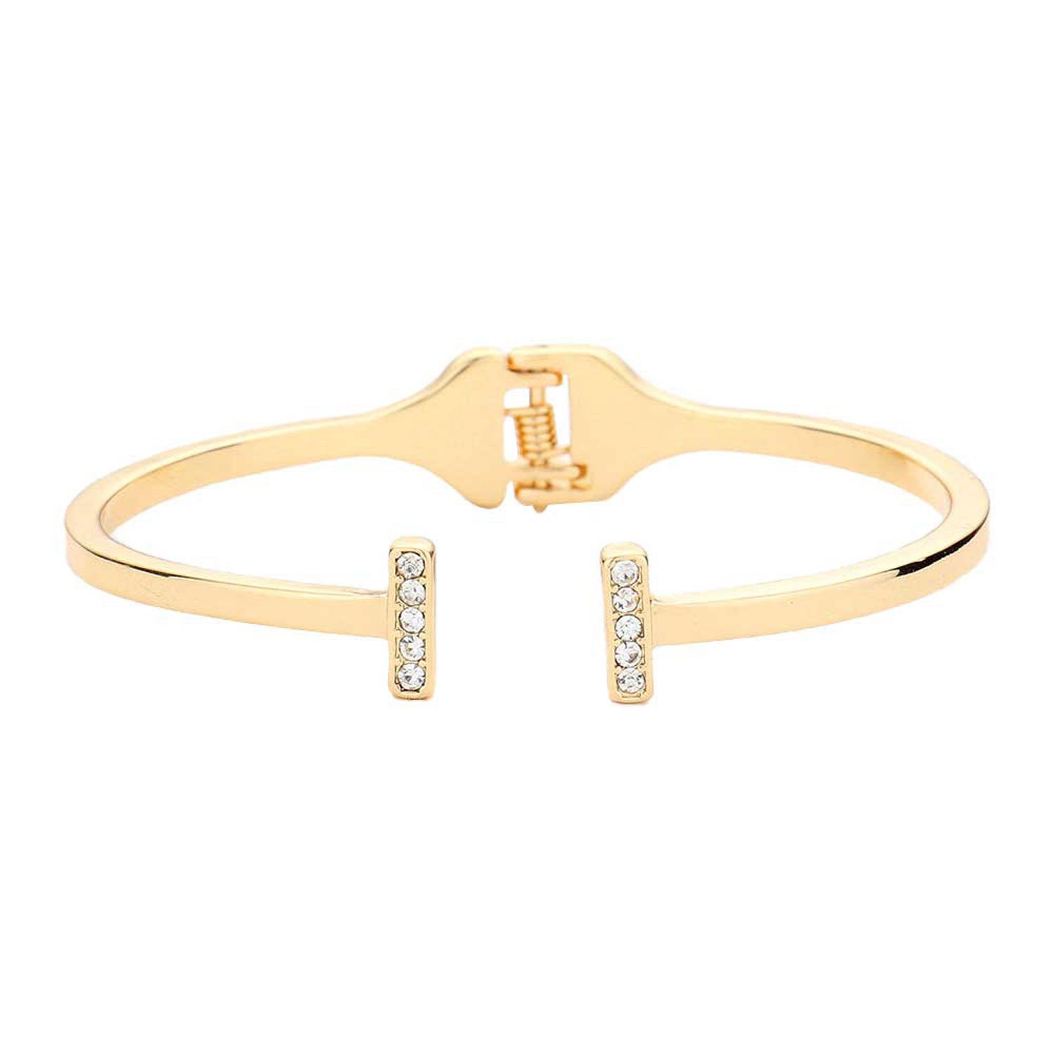Rhinestone Embellished Metal Rectangle Cuff Bracelet
