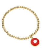 Stainless Steel Ball Evil Eye Charm Beaded Stretch Bracelet