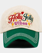 HOLLY JOLLY Vibes Message Embroidered Christmas Vintage Baseball Cap