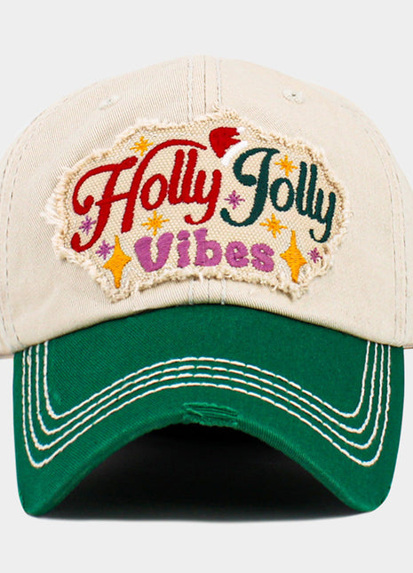 HOLLY JOLLY Vibes Message Embroidered Christmas Vintage Baseball Cap