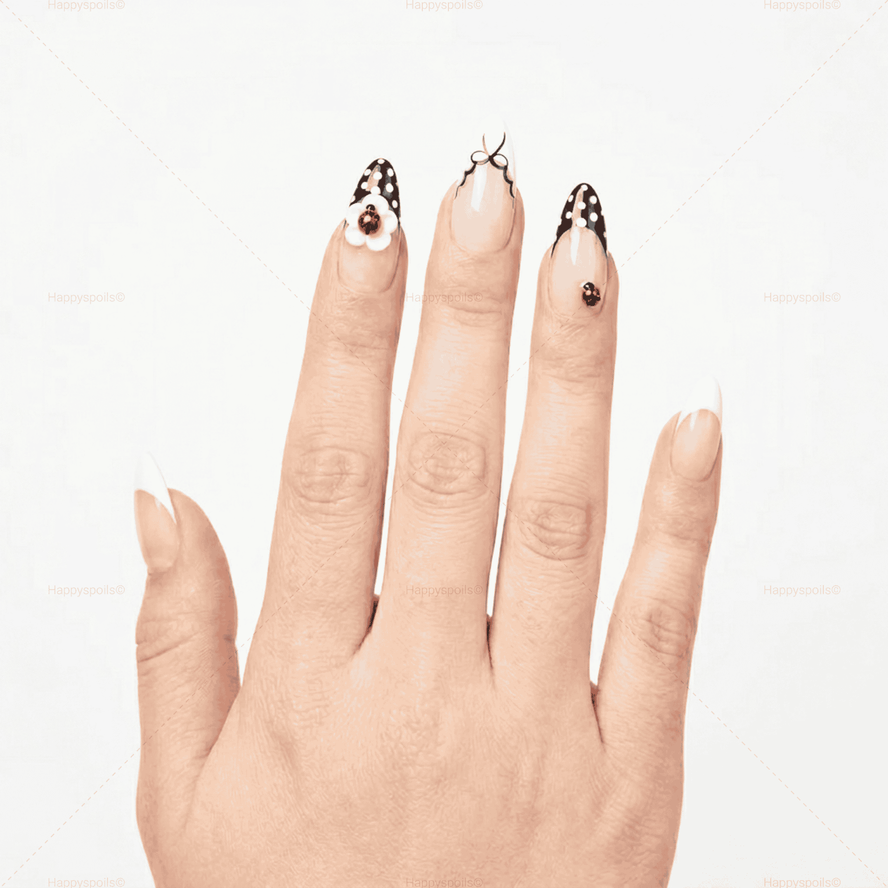 Polka x Ladybug French Hand-Drawn Almond Press on Nail Set