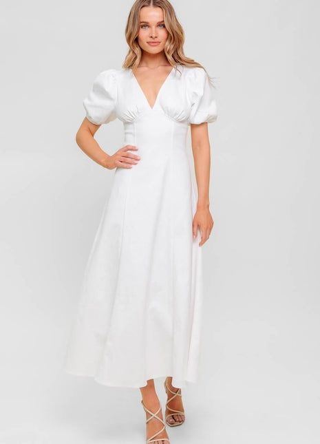 SECRET VINE GLOW WOVEN TWILL MIDI DRESS