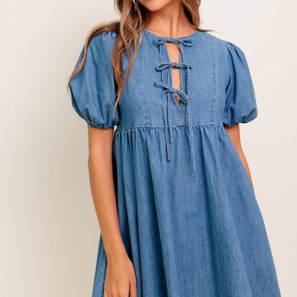SUNSET GETAWAY DENIM MINI DRESS