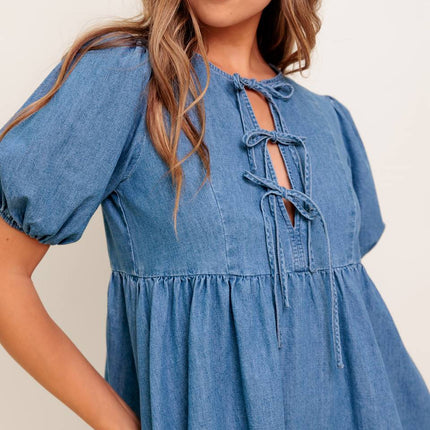 SUNSET GETAWAY DENIM MINI DRESS