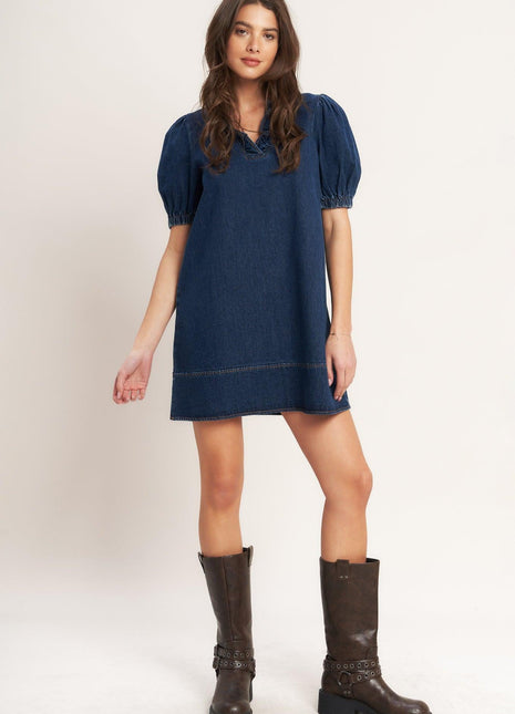 MODERN FOLK TOUCH DNIM MINI DRESS