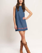 ARTISAN-INSPIRED DENIM MINI SHIFT DRESS