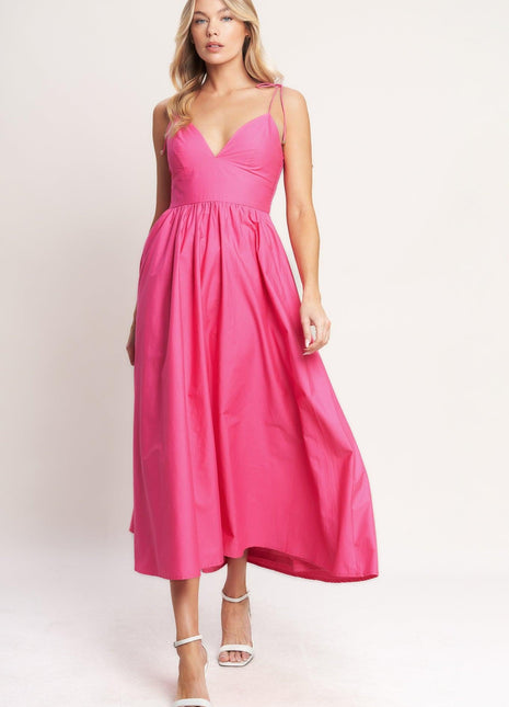 PRETTY IN PINK WOVEN MIDI DRESS