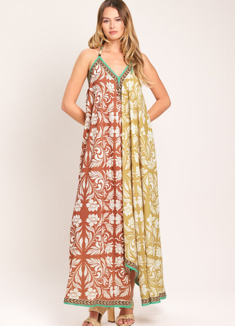 WARM PARADISE WOVEN MIDI SCARF DRESS