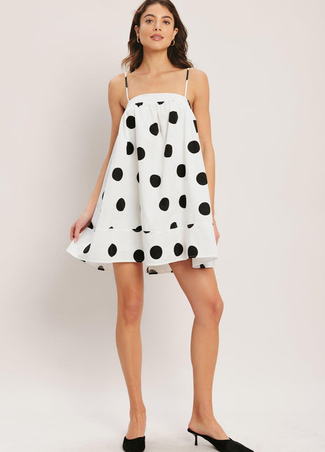 RUNWAY POLKA WOVEN MINI DRESS