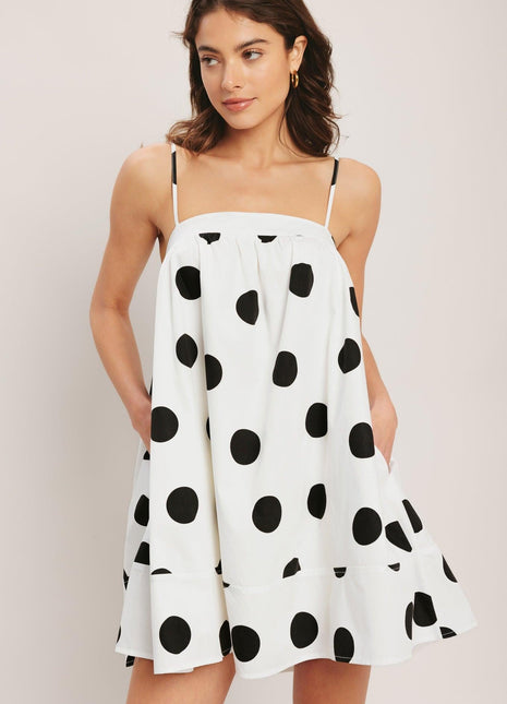 RUNWAY POLKA WOVEN MINI DRESS
