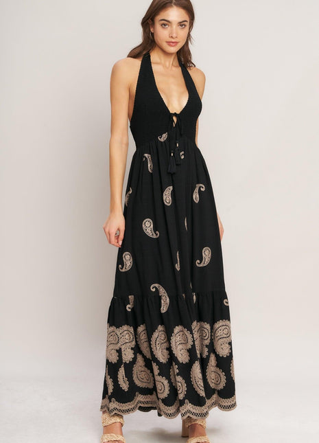 MIDNIGHT CHARM WOVEN MIDI DRESS