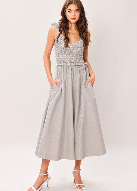 SWEET STRIPE WOVEN MIDI DRESS