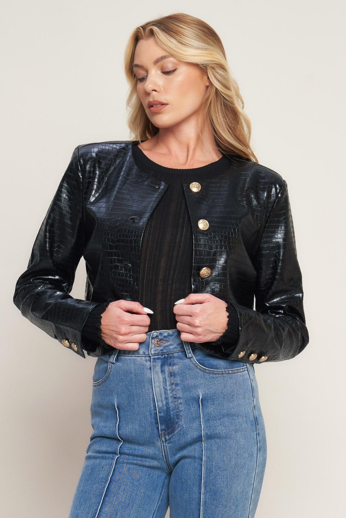 CROC FAUX LEATHER BOLERO JACKET
