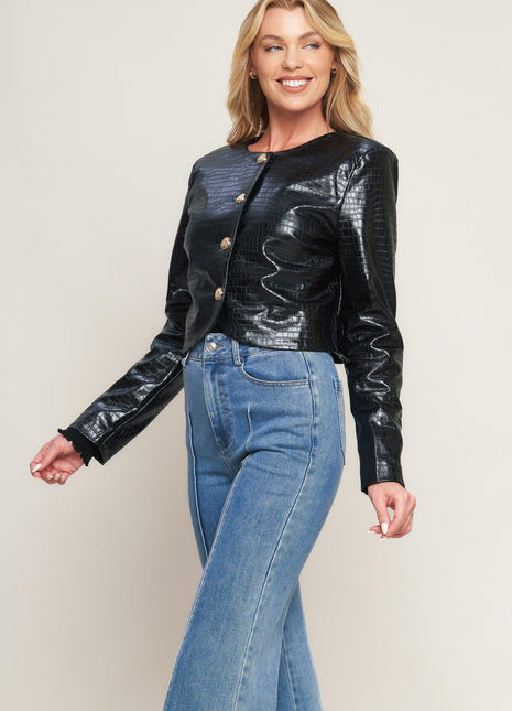 CROC FAUX LEATHER BOLERO JACKET