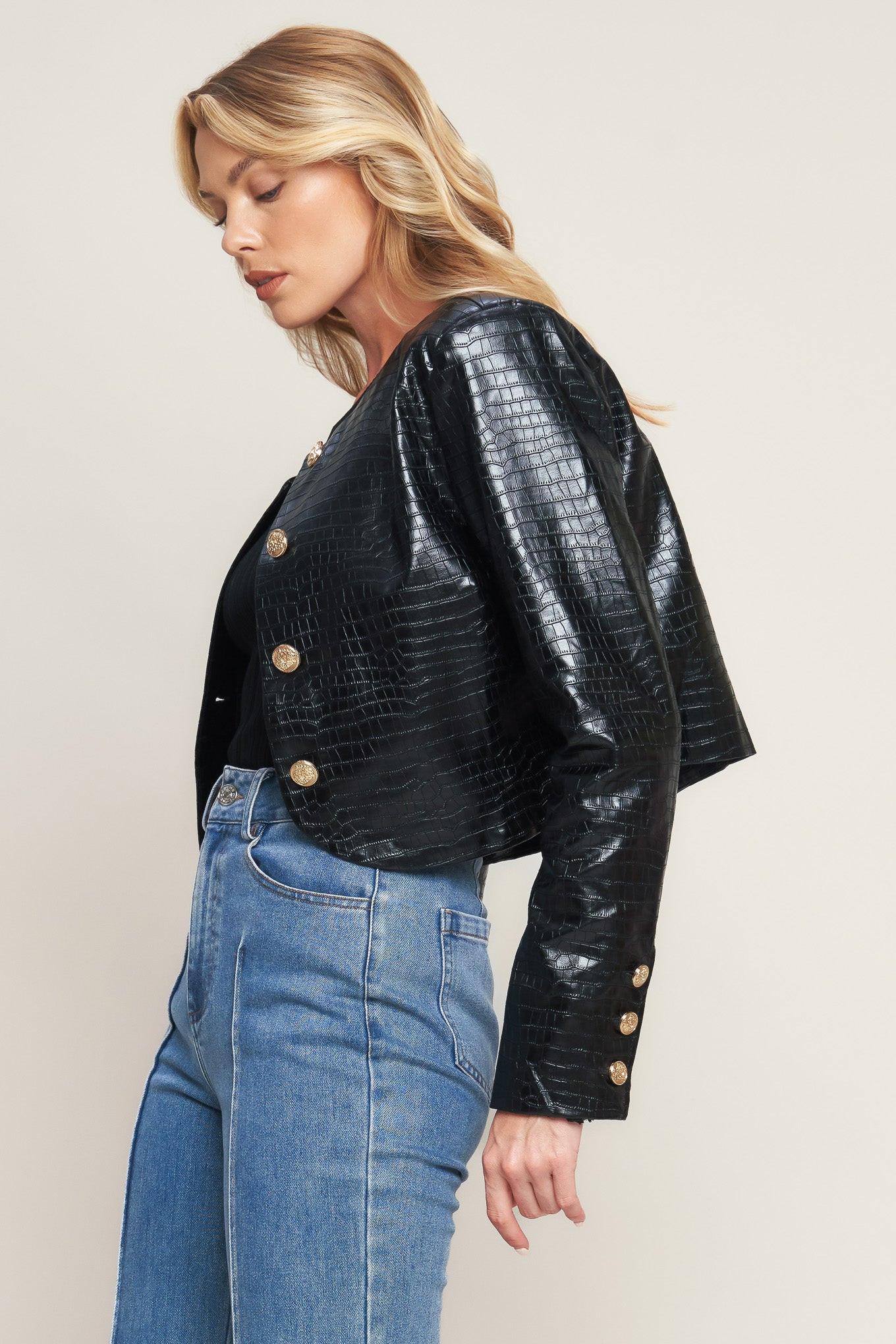 CROC FAUX LEATHER BOLERO JACKET