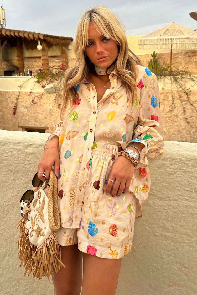 Colorful Summer Print Shirt and Short Set Trendsi